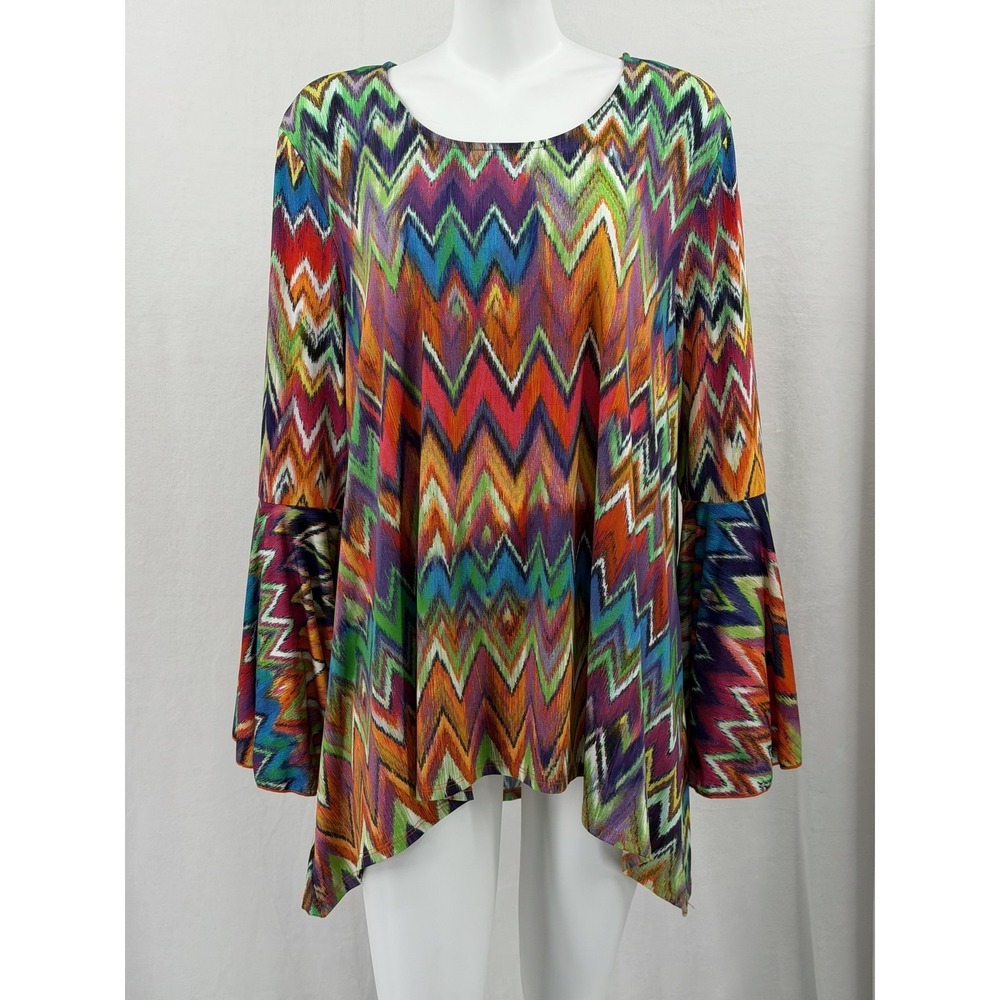 The Pyramid Collection Top Womens 2X Chevron Zigzag Boho Artsy Colorful Eclectic
